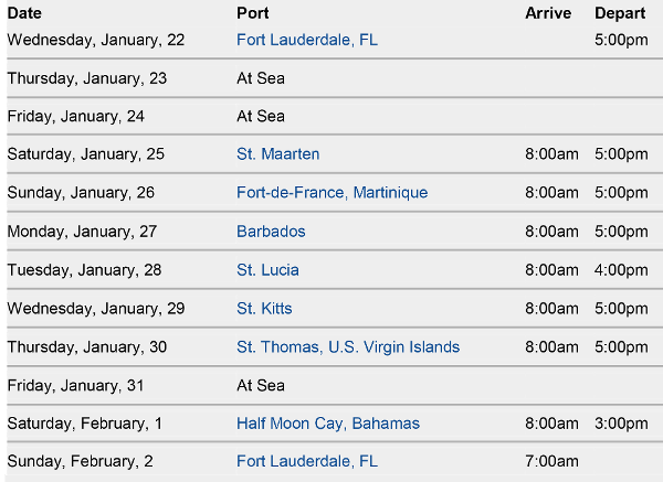 Cruise Itinerary